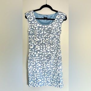 ANN TAYLOR Sheath Mini Dress Sleeveless Blue Gray Beige Animal Print Lined sz 4